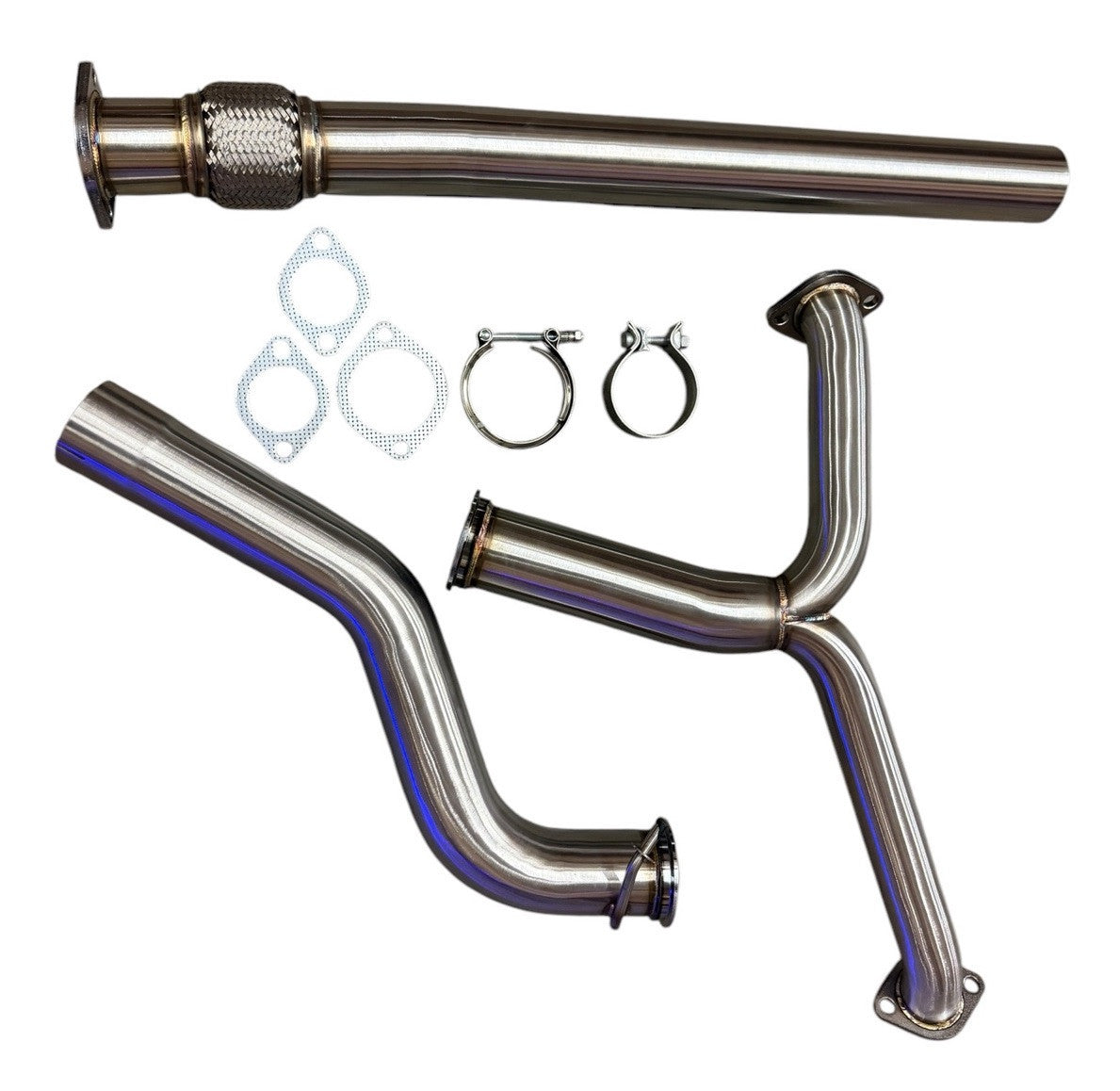 High flow 3-inch non-resonated exhaust mid pipe for Subaru WRX STi 2015-2025+ by JackSpania Racing, shown in image.