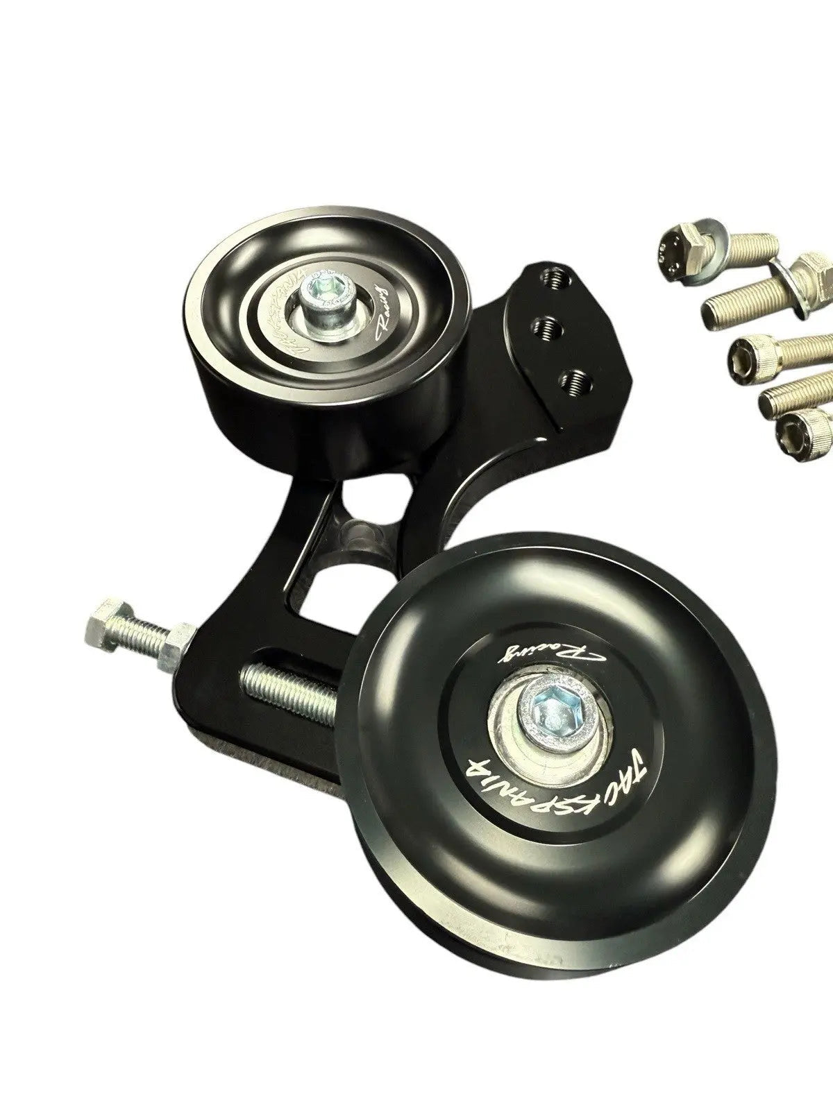 K Series side mount pulley kit for Honda Acura K20 RSX EP3 DC5 K Swap engine parts by Jack Spania Racing, shown with pulley components.