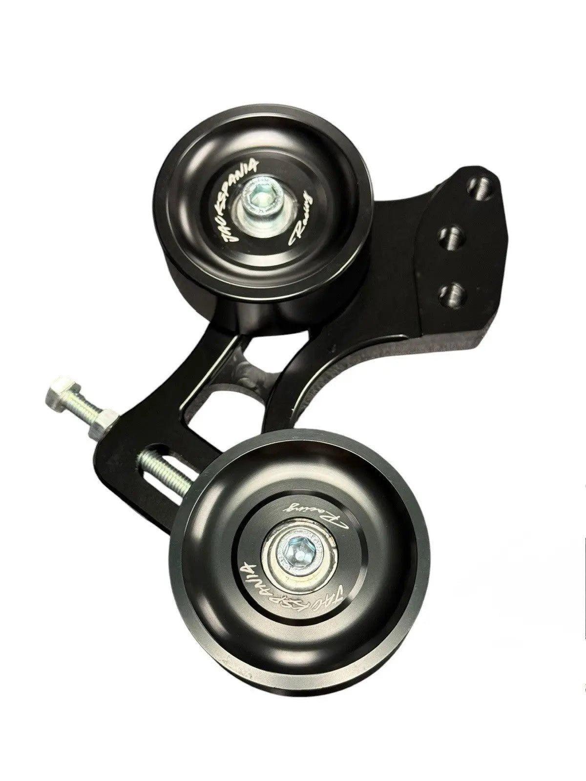 Jack Spania Racing K Series Side Mount Pulley Kit for Honda Acura K20 RSX EP3 DC5 K Swap engine parts, showing pulleys and mounting hardware.