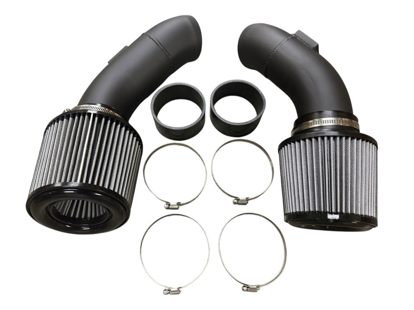 High flow cold air intake kit for BMW F10 M5 and F12 F13 F06 M6 S63TU engine, installed in a sleek engine bay.