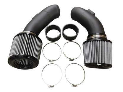High flow cold air intake kit for BMW F10 M5 and F12 F13 F06 M6 S63TU engine, installed in a sleek engine bay.