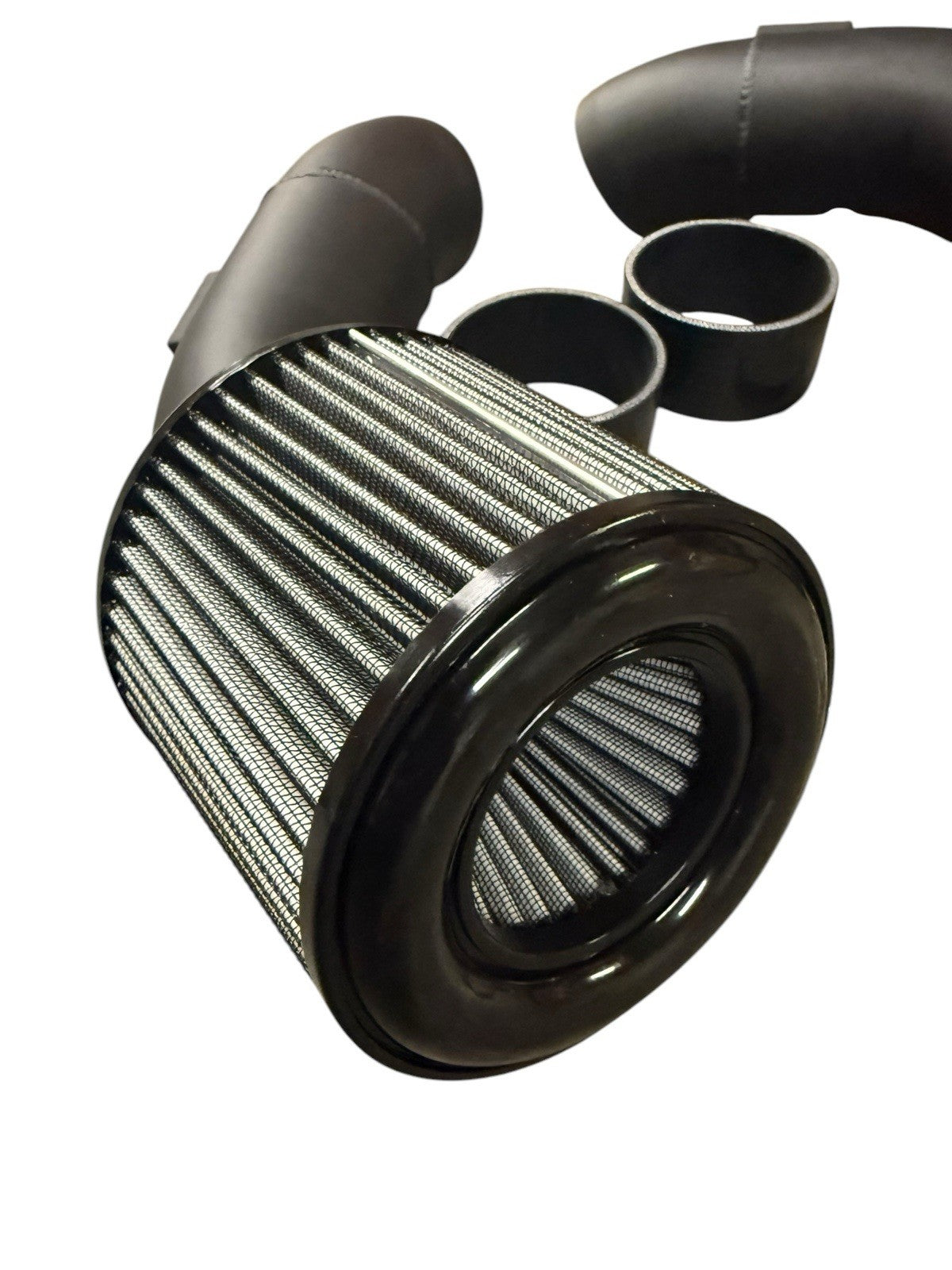 High flow cold air intake kit for BMW F10 M5 and F12 F13 F06 M6 S63TU engine, by JackSpania Racing, installed in engine bay