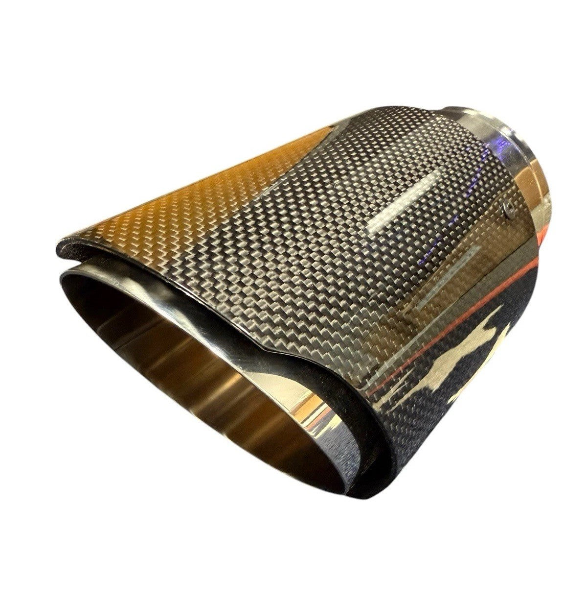 JackSpania Racing carbon fiber exhaust pipe tip, 3-inch universal tailpipe, with sleek black finish and polished metal details.