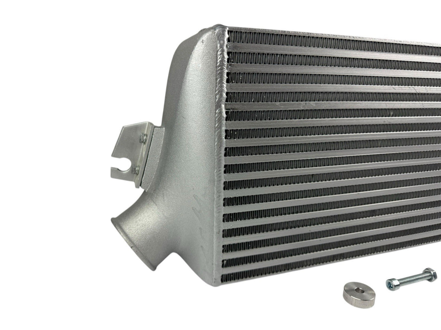 Top mount intercooler for Subaru WRX, Legacy GT, and Forester 2.0L Turbo by JackSpania Racing, shown installed in engine bay.