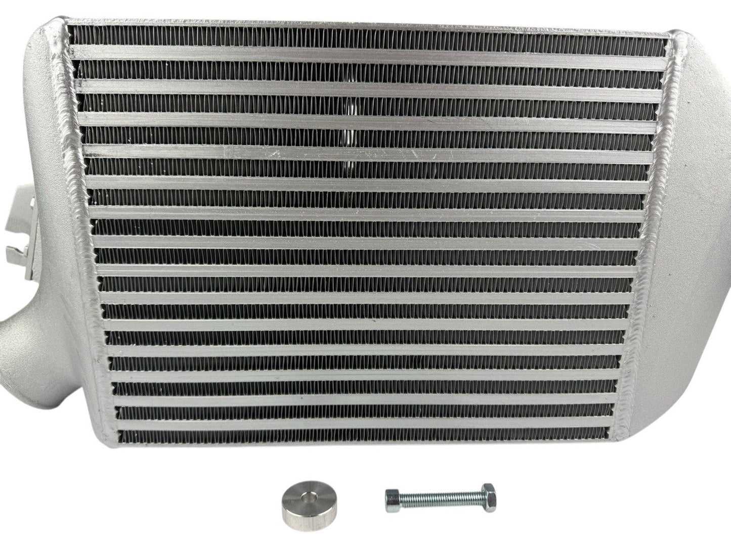 JackSpania Racing top mount intercooler for Subaru WRX, Legacy GT, and Forester 2.0L Turbo engine parts, showing the intercooler unit.