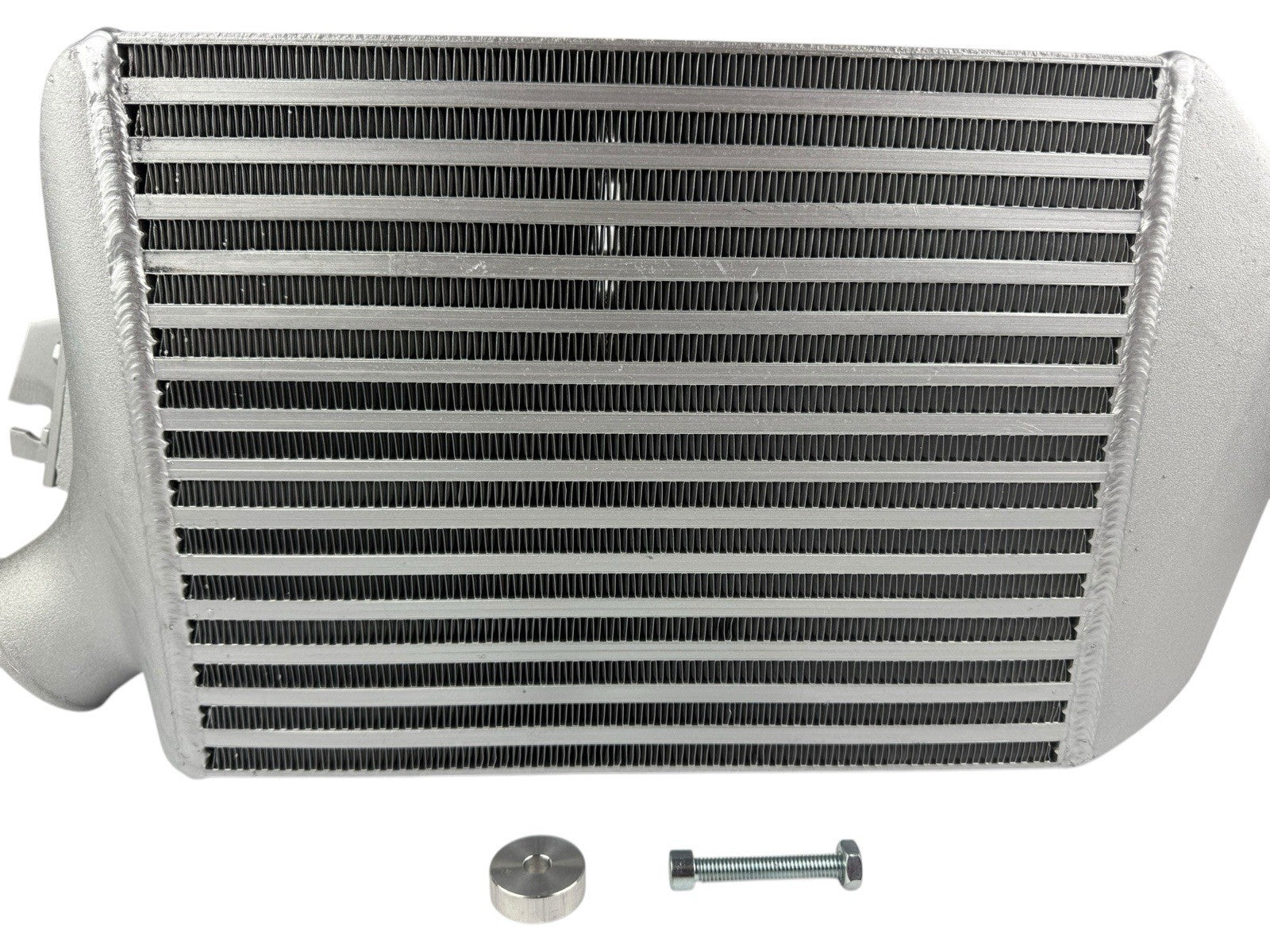 JackSpania Racing top mount intercooler for Subaru WRX, Legacy GT, and Forester 2.0L Turbo engine parts, showing the intercooler unit.