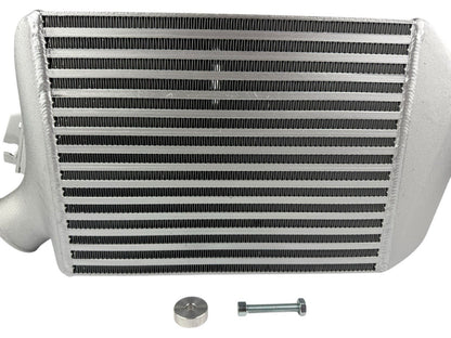 JackSpania Racing top mount intercooler for Subaru WRX, Legacy GT, and Forester 2.0L Turbo engine parts, showing the intercooler unit.