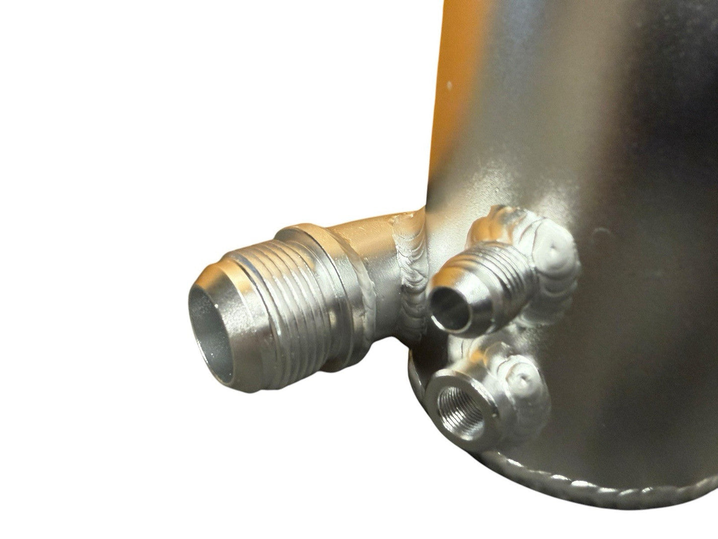 JackSpania Racing B Series B18C1 GSR race coolant upper fill neck with swirl pot and 16AN accessory port for engine cooling systems.