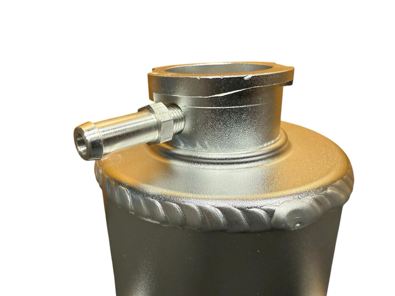 JackSpania Racing B Series B18C1 GSR race coolant upper fill neck with swirl pot and 16AN accessory port for engine cooling system.