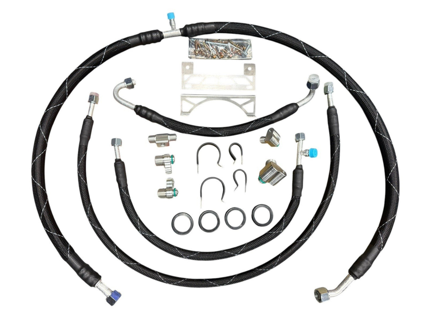 JackSpania Racing K-Series K20 K24 AC line tuck kit installed in a Honda Acura Civic Type R K Swap V2 engine bay.