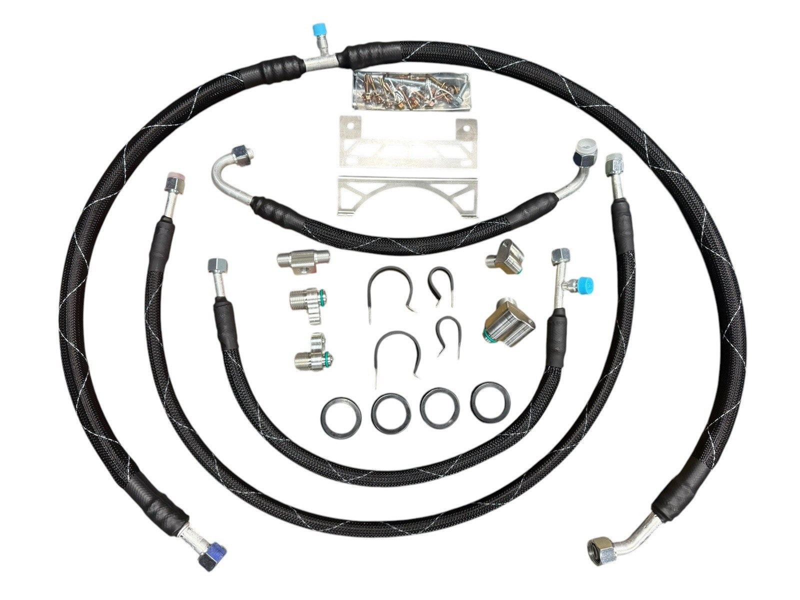 JackSpania Racing K-Series K20 K24 AC line tuck kit installed in a Honda Acura Civic Type R K Swap V2 engine bay.