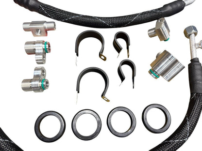 JackSpania Racing K Series K20 K24 AC line tuck kit installed in a Honda Acura Civic Type R engine bay, showcasing engine parts.