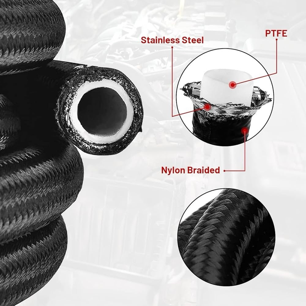 JackSpania Racing 6AN braided nylon stainless steel fuel line fitting kit with PTFE for oil and gas engines, 3 feet length.