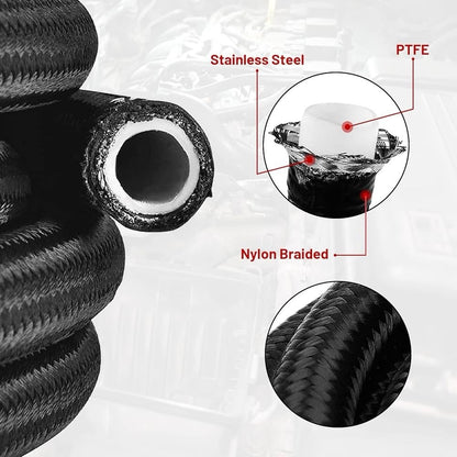 JackSpania Racing 6AN braided nylon stainless steel fuel line fitting kit with PTFE for oil and gas engines, 3 feet length.
