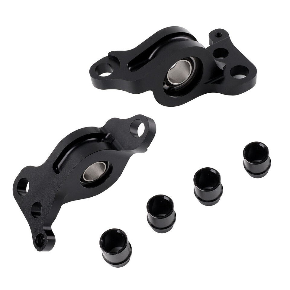 Black spherical compliance bracket kit for 92-95 Honda Civic and 94-01 Acura Integra suspension from JackSpania Racing, shown in image.