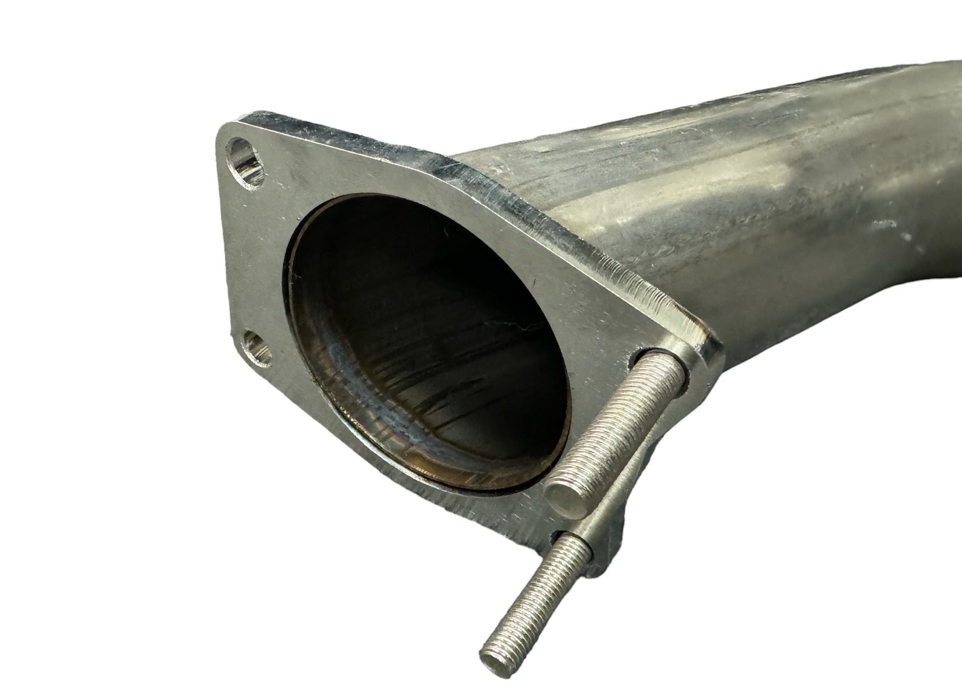 JackSpania Racing 3.5-inch downpipe for GM GMC Sierra Chevrolet Silverado Duramax L5P exhaust parts, showing the metal pipe with mounting flange.