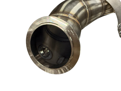 BMW F90 M5 F91 F92 F93 M8 engine downpipe and midpipe, JackSpania Racing performance parts for 2018+ models.