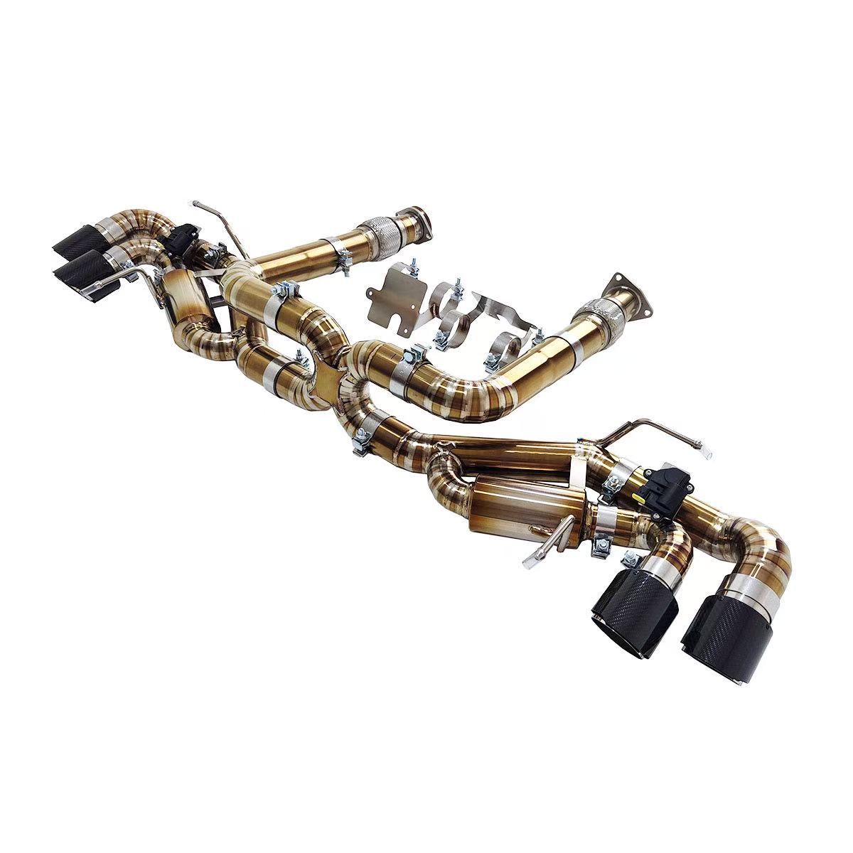 Titanium exhaust for Chevrolet Corvette C8 2020+ with carbon fiber tips, 3-inch muffler pipe, JackSpania Racing exhaust parts