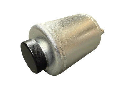 Billet aluminum power steering tank reservoir and cap for universal suspension parts by Jack Spania Racing, shown with mounting features.