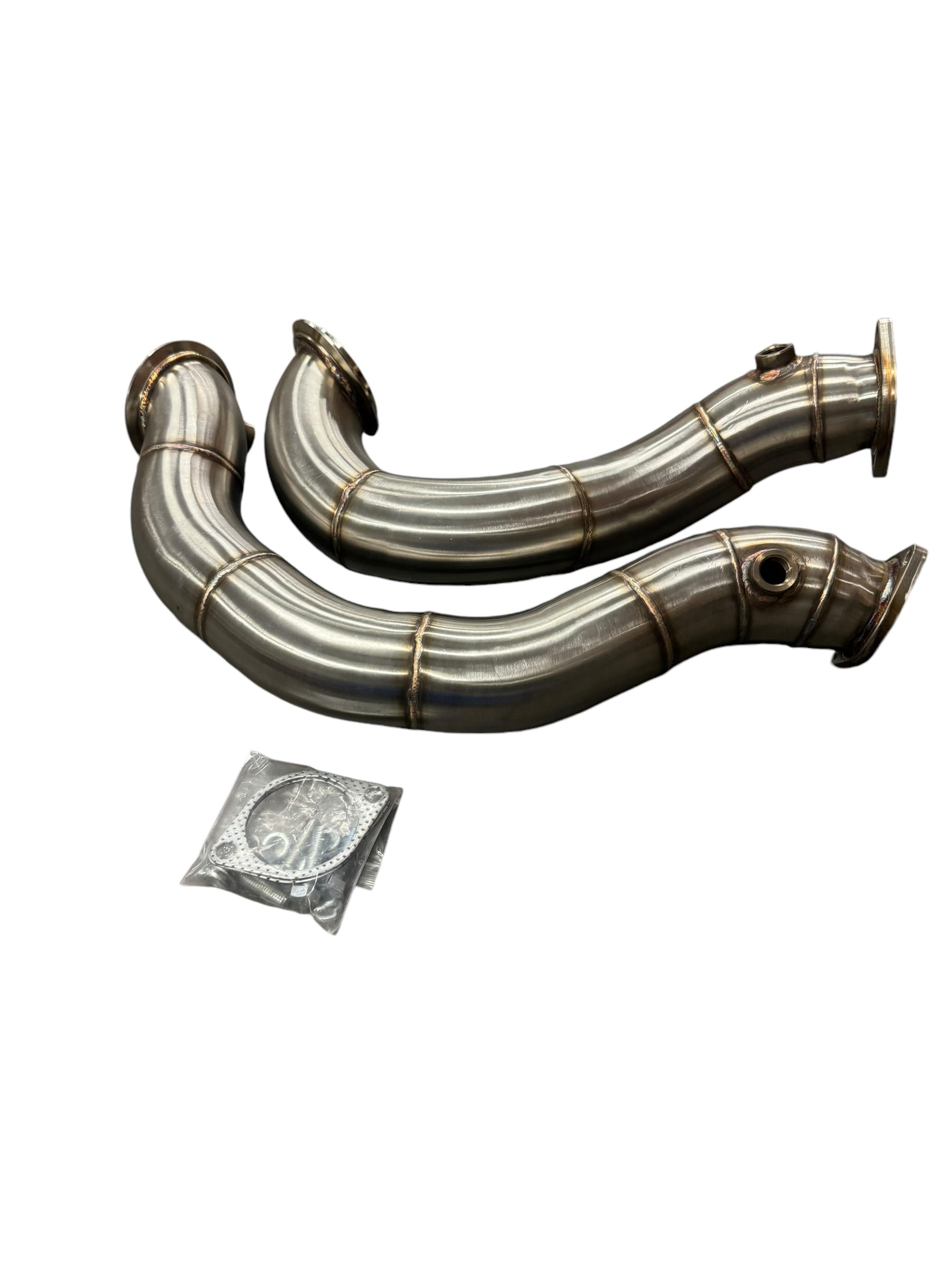 Stainless steel exhaust downpipe for BMW N54 135i 335i E90 E92, 3-inch diameter, from JackSpania Racing.