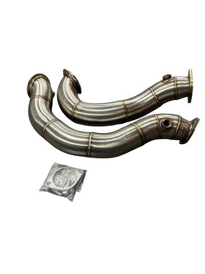 Stainless steel exhaust downpipe for BMW N54 135i 335i E90 E92, 3-inch diameter, from JackSpania Racing.