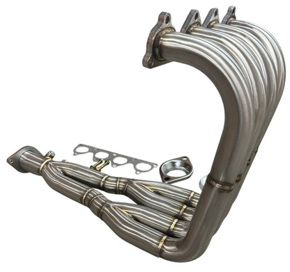 JackSpania Racing H2B header for H Series swap exhaust, showing the 4-2-1 design with polished metal finish.