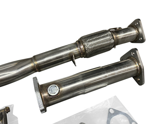 JackSpania Racing 97-01 Honda Prelude BB6 2.5-inch header exhaust part with polished metal finish and welds visible.