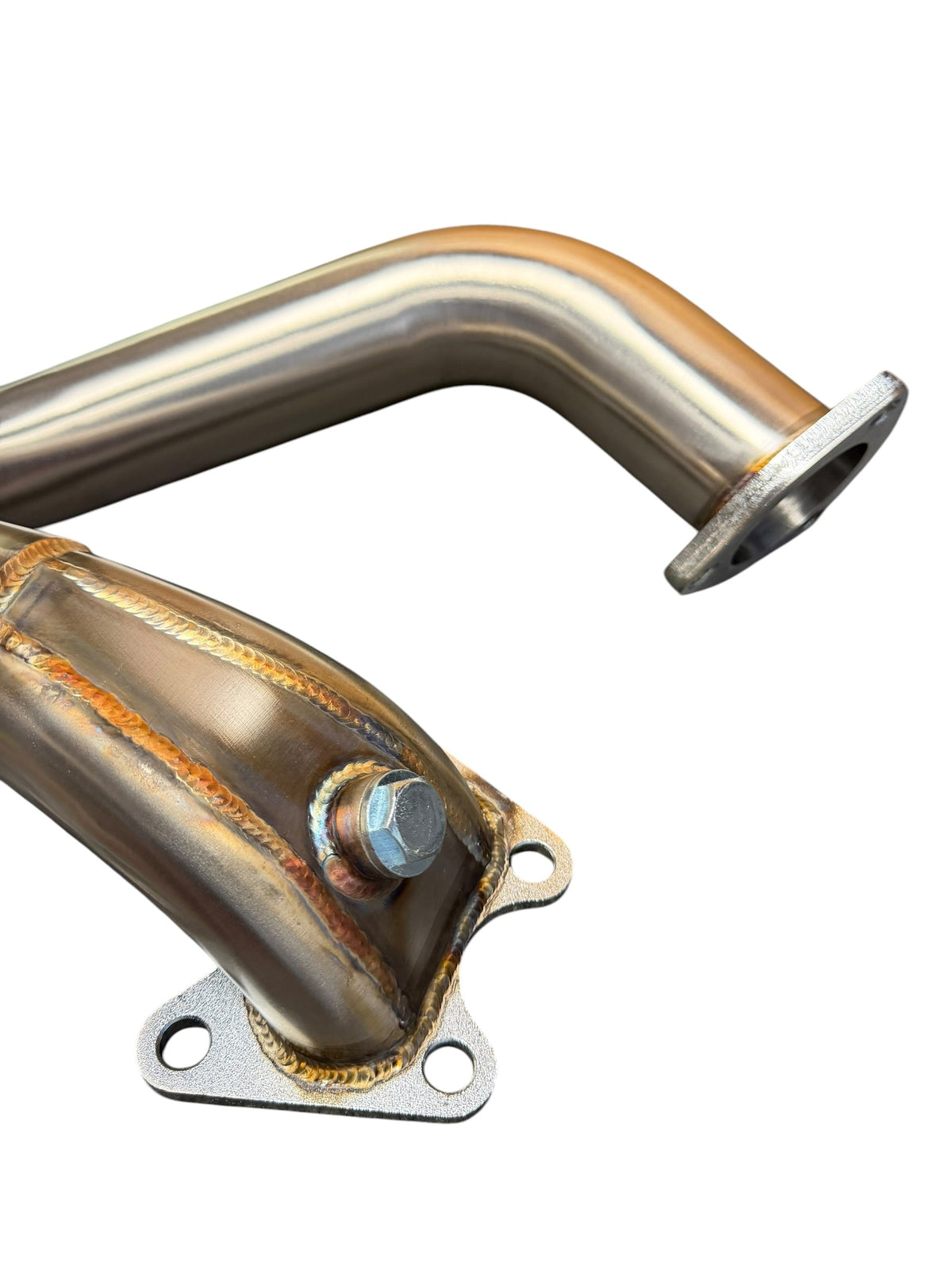 High flow race downpipe for 2006-2015 Honda Civic 1.8L R18A from JackSpania Racing, showing the stainless steel exhaust part.