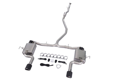 Honda Civic 1.5T sedan valved cat-back exhaust system by JackSpania Racing, showing the polished metal pipes and muffler components.