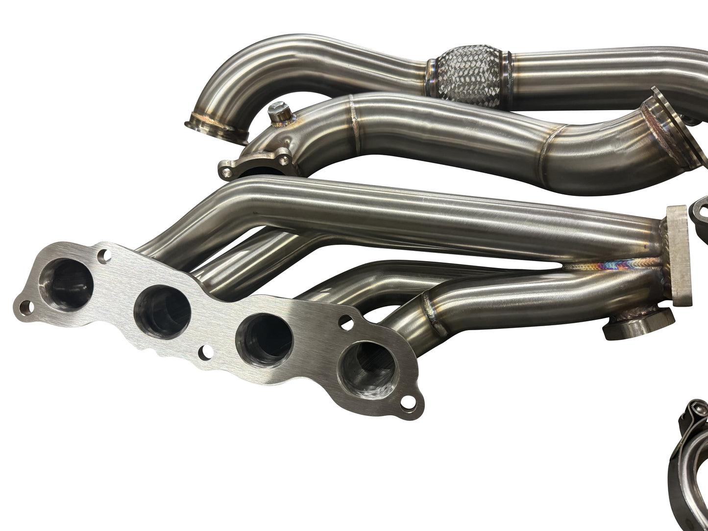 JackSpania Racing K Series K20 Civic Si turbo manifold with T3 downpipe, 2.5-inch exhaust, 2-bolt dump tube, and 4-bolt flange.