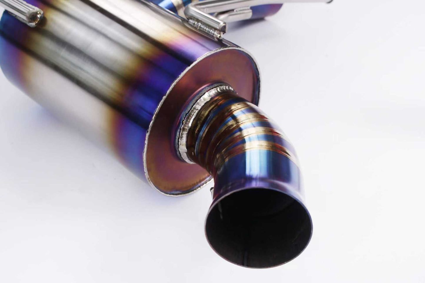 Ferrari California 4.3 V8 Titanium Valved Exhaust System by JackSpania Racing, showcasing polished titanium exhaust pipes and valves.