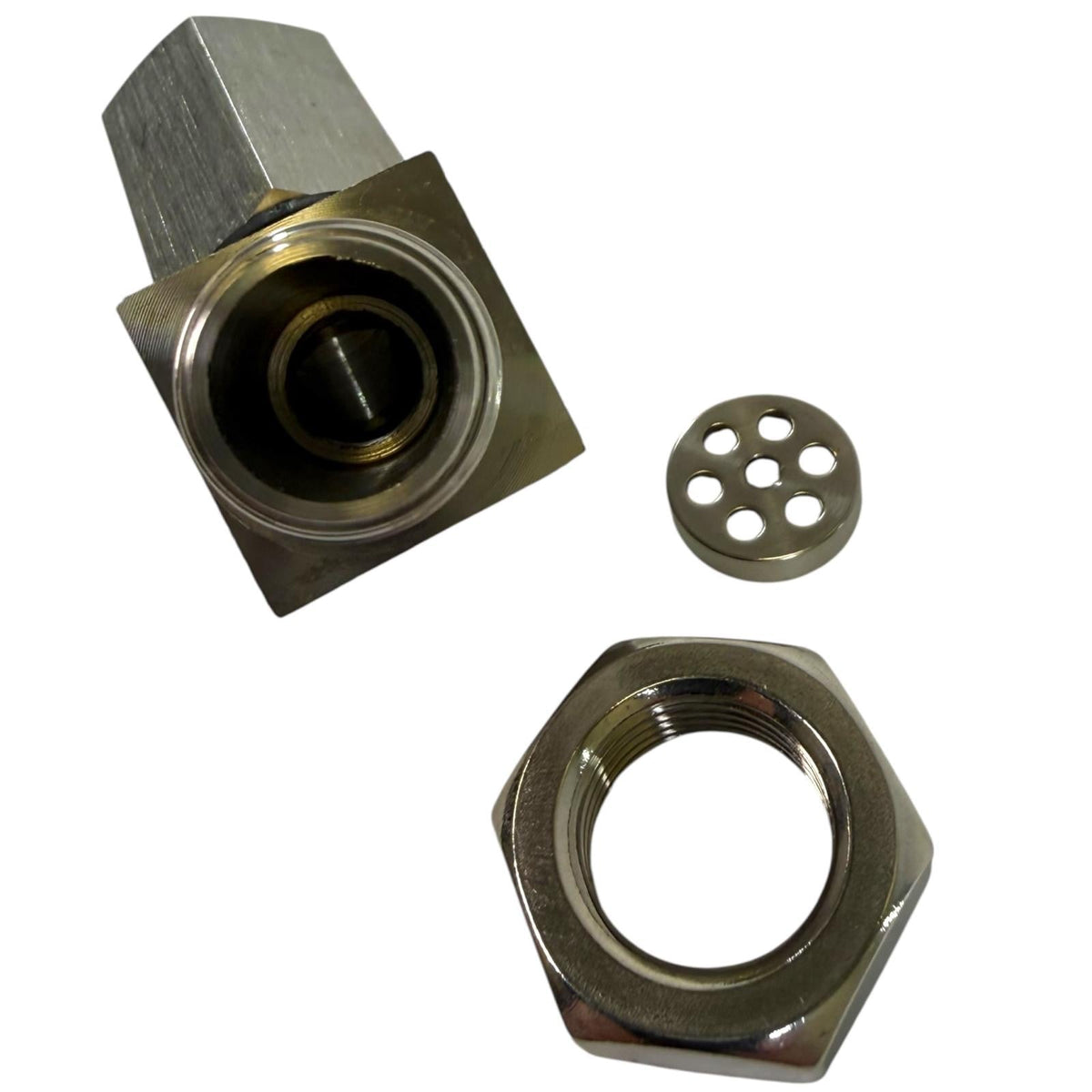 JackSpania Racing O2 Sensor Spacer for CEL fix, P0420, P0430, P0042, 45-degree exhaust part with installation visible.