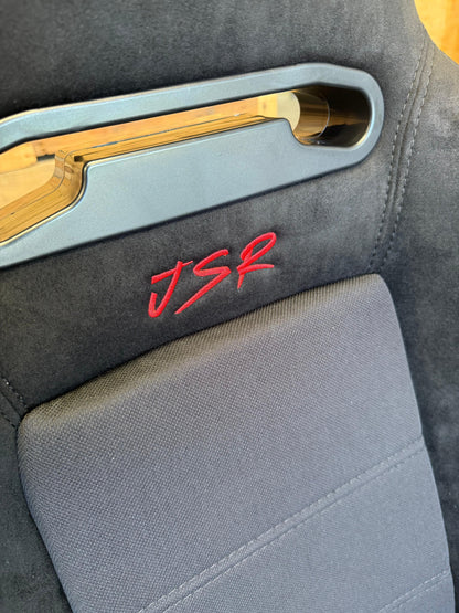 Reclinable slider seats for Recaro SR3 style Civic Integra DC2 EK9 EK EG ITR CTR by JackSpania Racing, shown in side view with mounting hardware