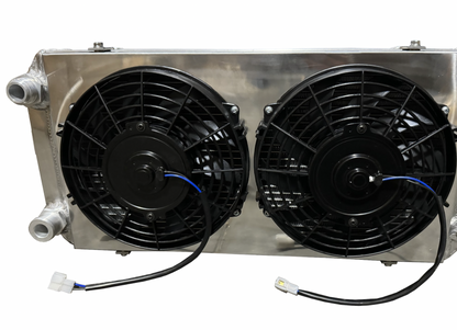 Full size tucked radiator for Honda Acura B Series and K Series engines, by Jack Spania Racing, with 16AN shroud visible.