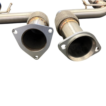 JackSpania Racing axle back exhaust for Chevrolet Corvette C8 2020+ with 6.2L V8, showing the 3-inch muffler pipe design.