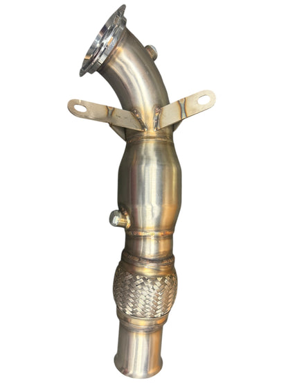 High flow catted downpipe for Ford Fiesta ST MK8 2018-2022 by JackSpania Racing, showing the exhaust pipe with high-performance design.