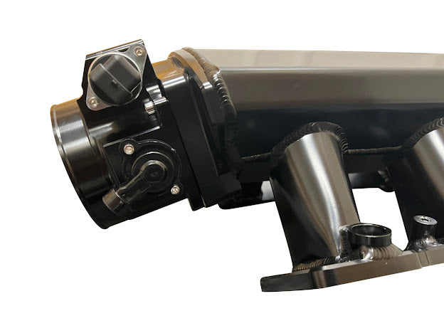 LS Low Profile Metal Intake Manifold for LS1, LS2, LS6 engines by JackSpania Racing, featuring 92mm and 102mm cathedral ports.