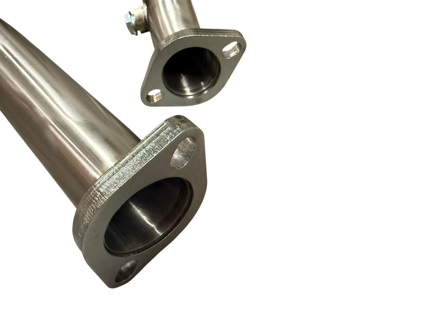 High flow headers for BMW E82 E90 E91 E92 E93 128i 130i 325i 328i 330i N51 N52 by JackSpania Racing, showing polished exhaust headers.