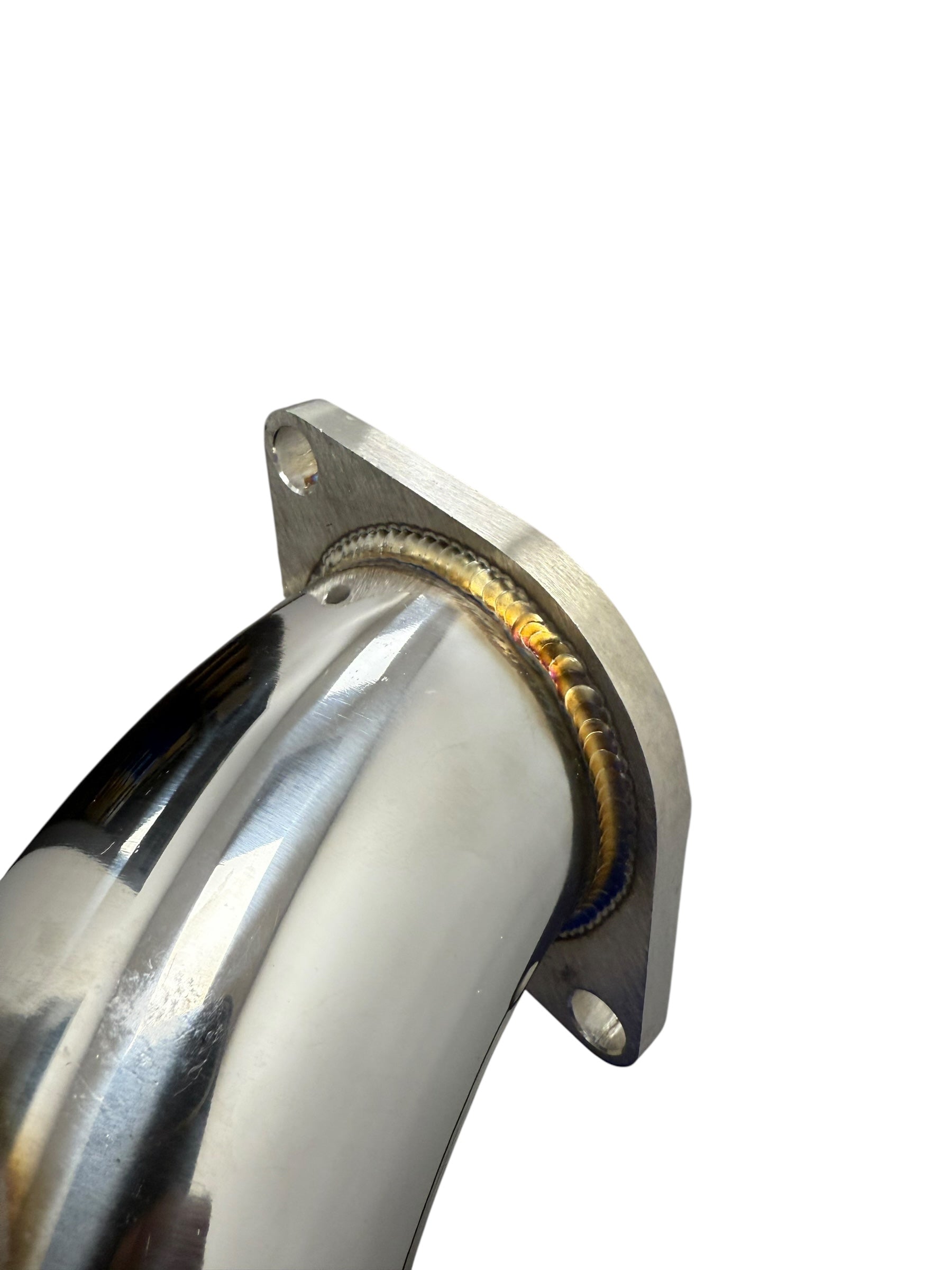 JackSpania Racing 3-inch catless exhaust downpipe for 2007-2013 Mazda 3 Speed3 2.3L turbocharged engine, metallic finish with flanges