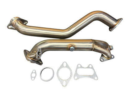 High Flow Race Downpipe for 2006-2015 Honda Civic 1.8L R18A by JackSpania Racing, showing polished exhaust pipe with flanges.