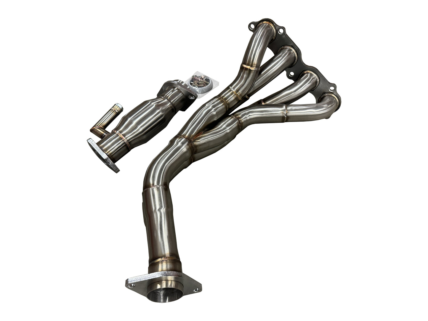 JackSpania Racing K Series header for Honda CR-V RD4 2002-2006 K24 engine, catted exhaust part, black metal with mounting flanges.