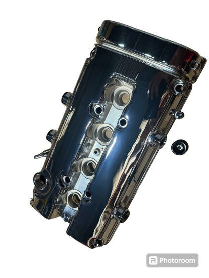 Honda Acura B Series vented valve cover baffle for B16 and B18 VTEC engines, AN10 fitting, by JackSpania Racing.