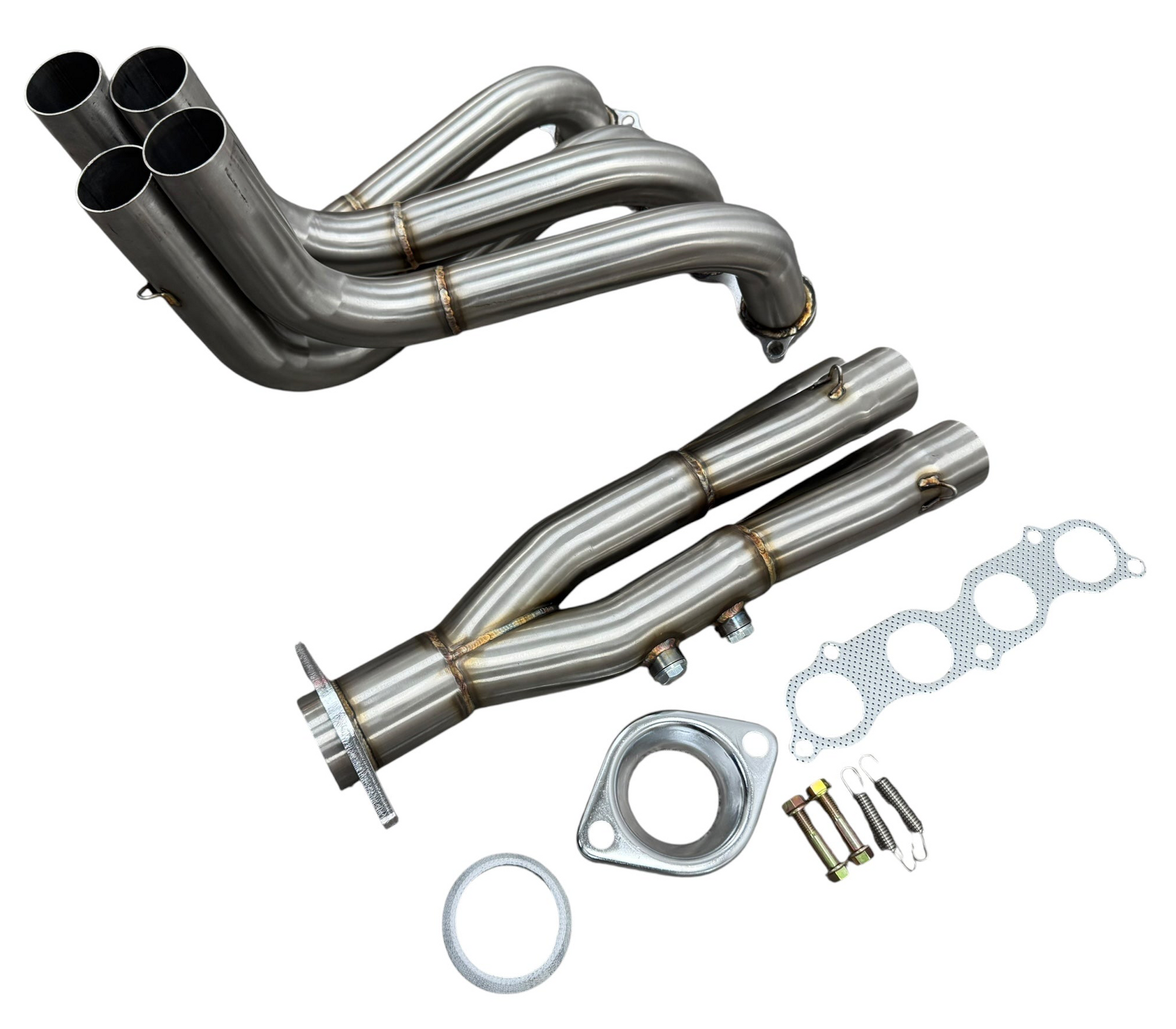 Jack Spania Racing K Swap K20 K24 exhaust header with 2-bolt, 4-2-1 tri-Y design for EK, EG, DC2 Civic exhaust parts.