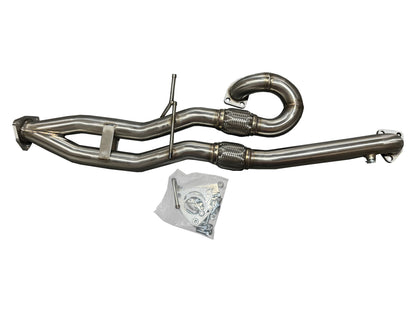 JackSpania Racing J-Pipe for 2015-2020 TLX FWD and 2013-2017 Accord V6 exhaust parts, showing the metal pipe with flange connections.