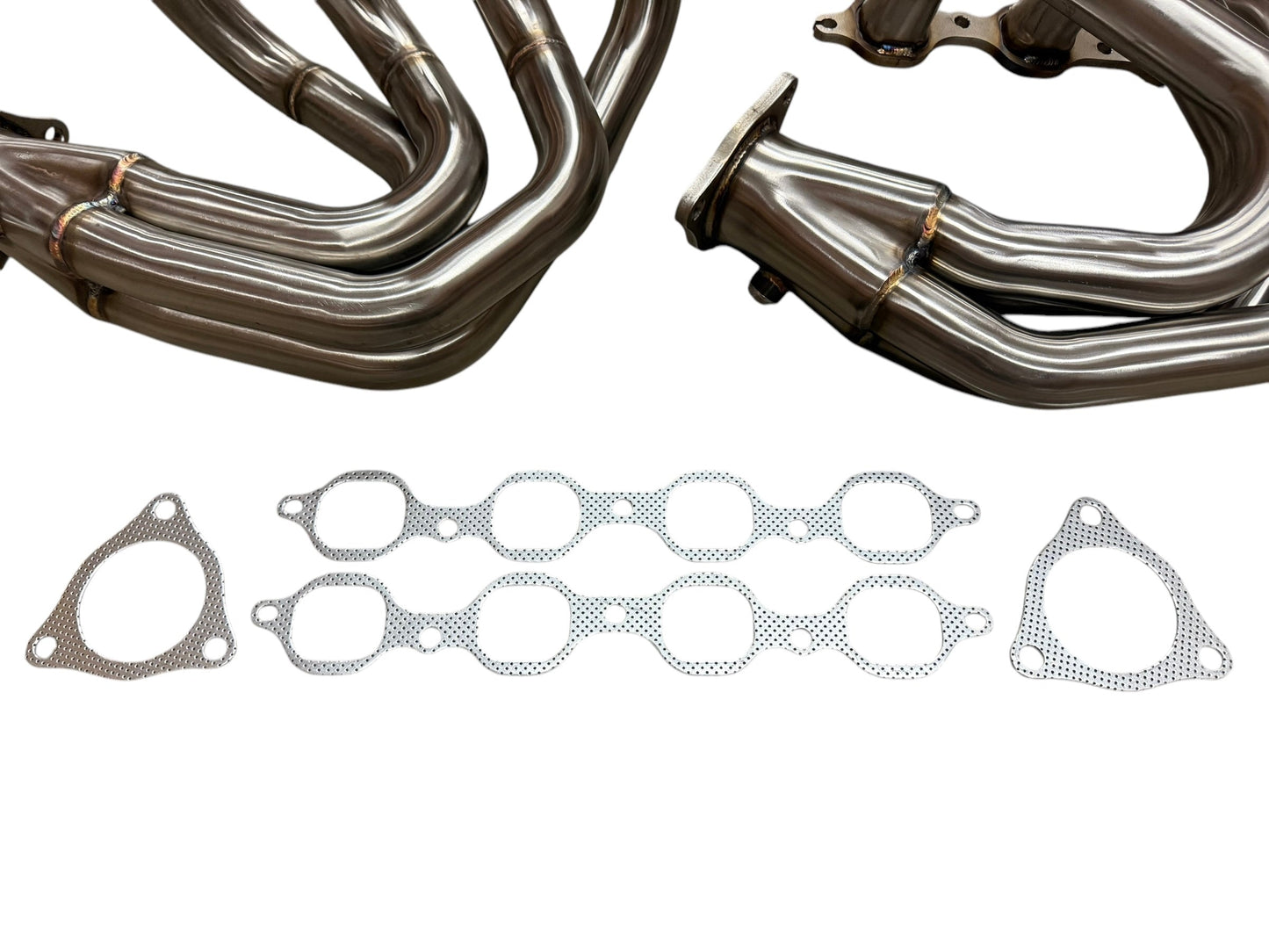 C8 Corvette 1 7/8-inch headers for 6.2L LT2 engine by JackSpania Racing, showcasing polished exhaust headers for performance.