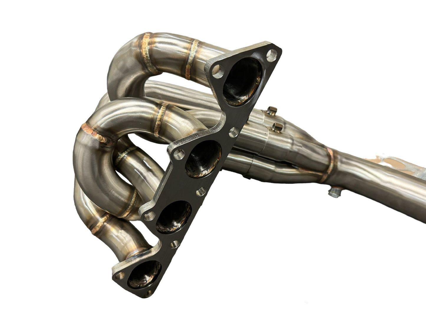 JackSpania Racing B Series Bisi Style Header V2 4-1 Merge Collector for B18 B20 engines, showcasing polished exhaust manifold component.