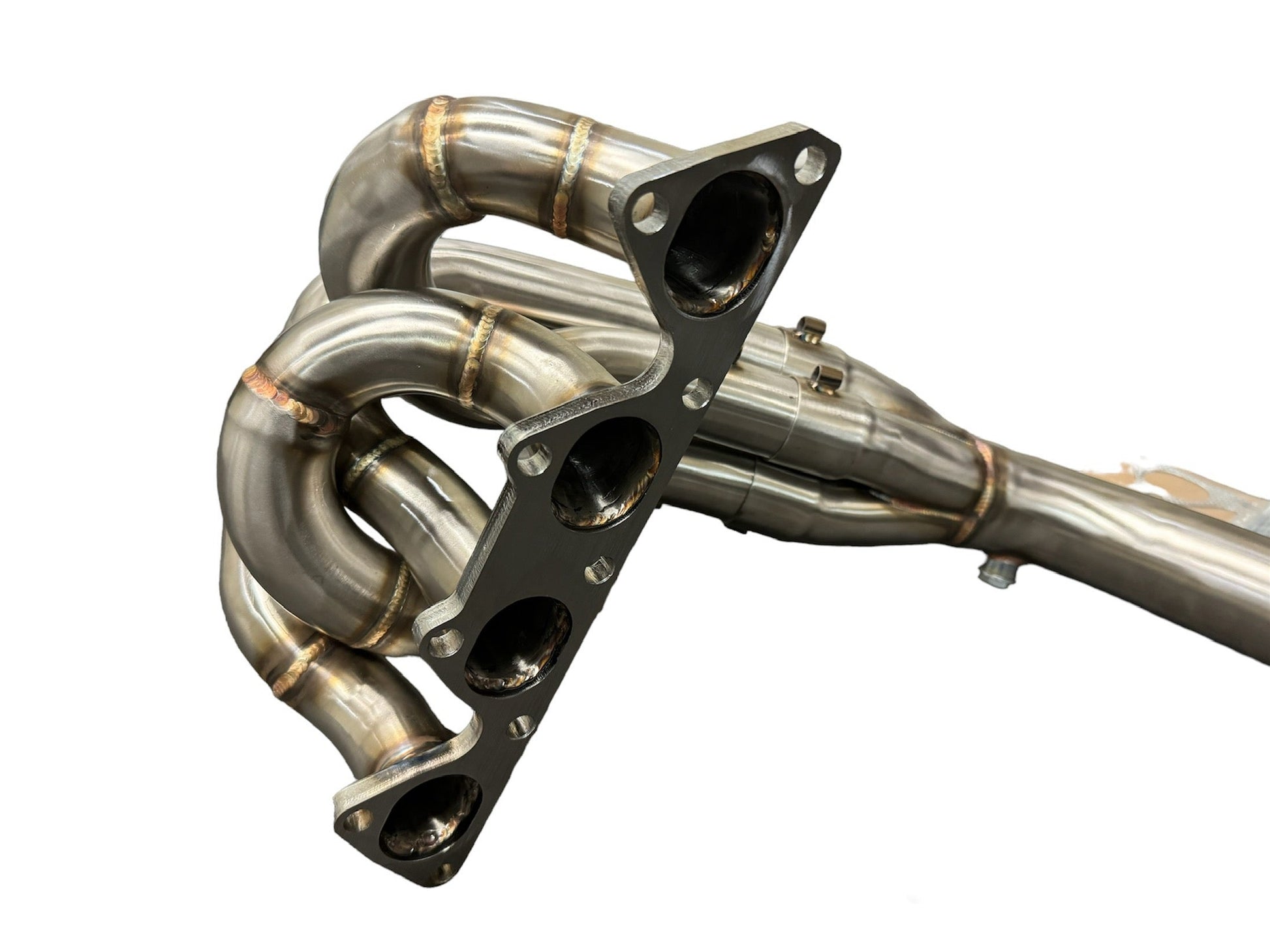 JackSpania Racing B Series Bisi Style Header V2 4-1 Merge Collector for B18 B20 engines, showcasing polished exhaust manifold component.