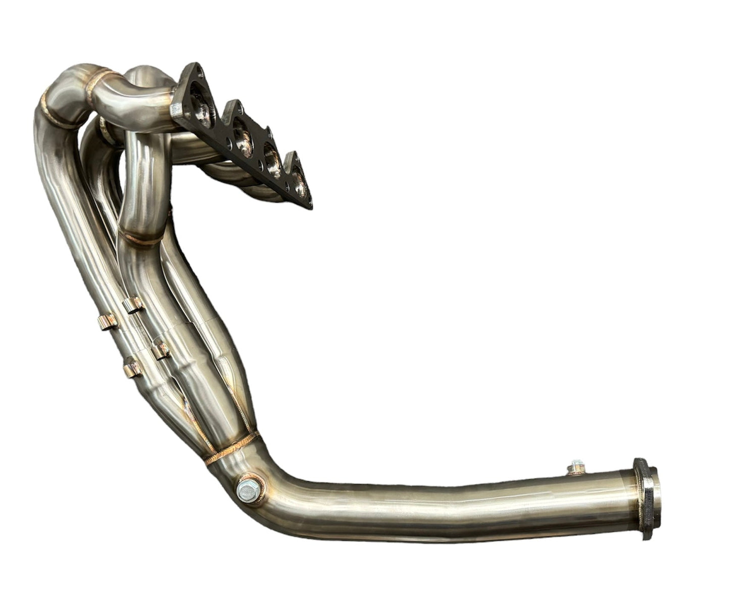 JackSpania Racing B Series Bisi Style Header V2 4-1 Merge Collector for B18 B20 engines, showing the exhaust header with polished pipes.