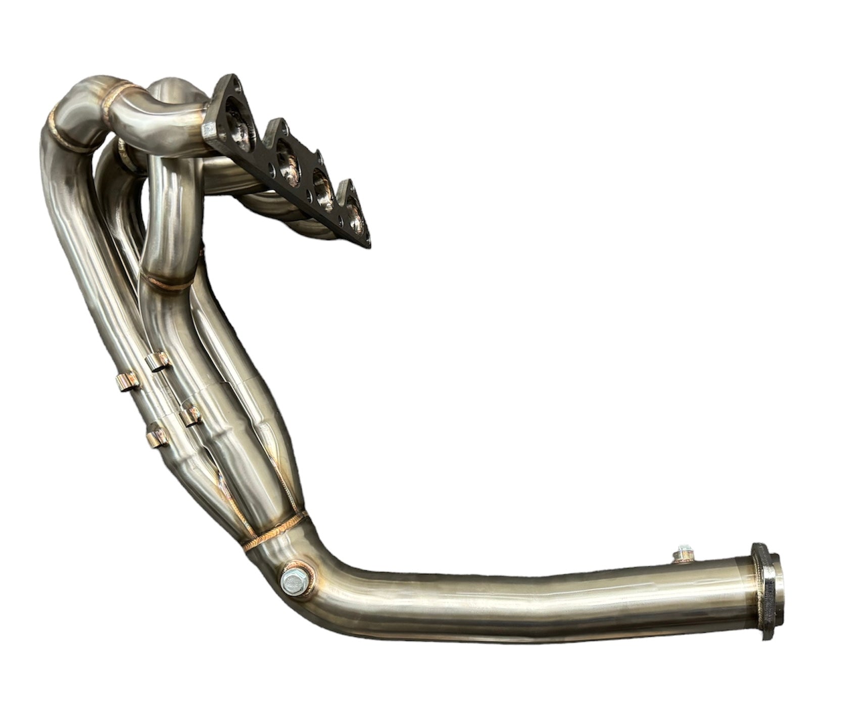 JackSpania Racing B Series Bisi Style Header V2 4-1 Merge Collector for B18 B20 engines, showing the exhaust header with polished pipes.