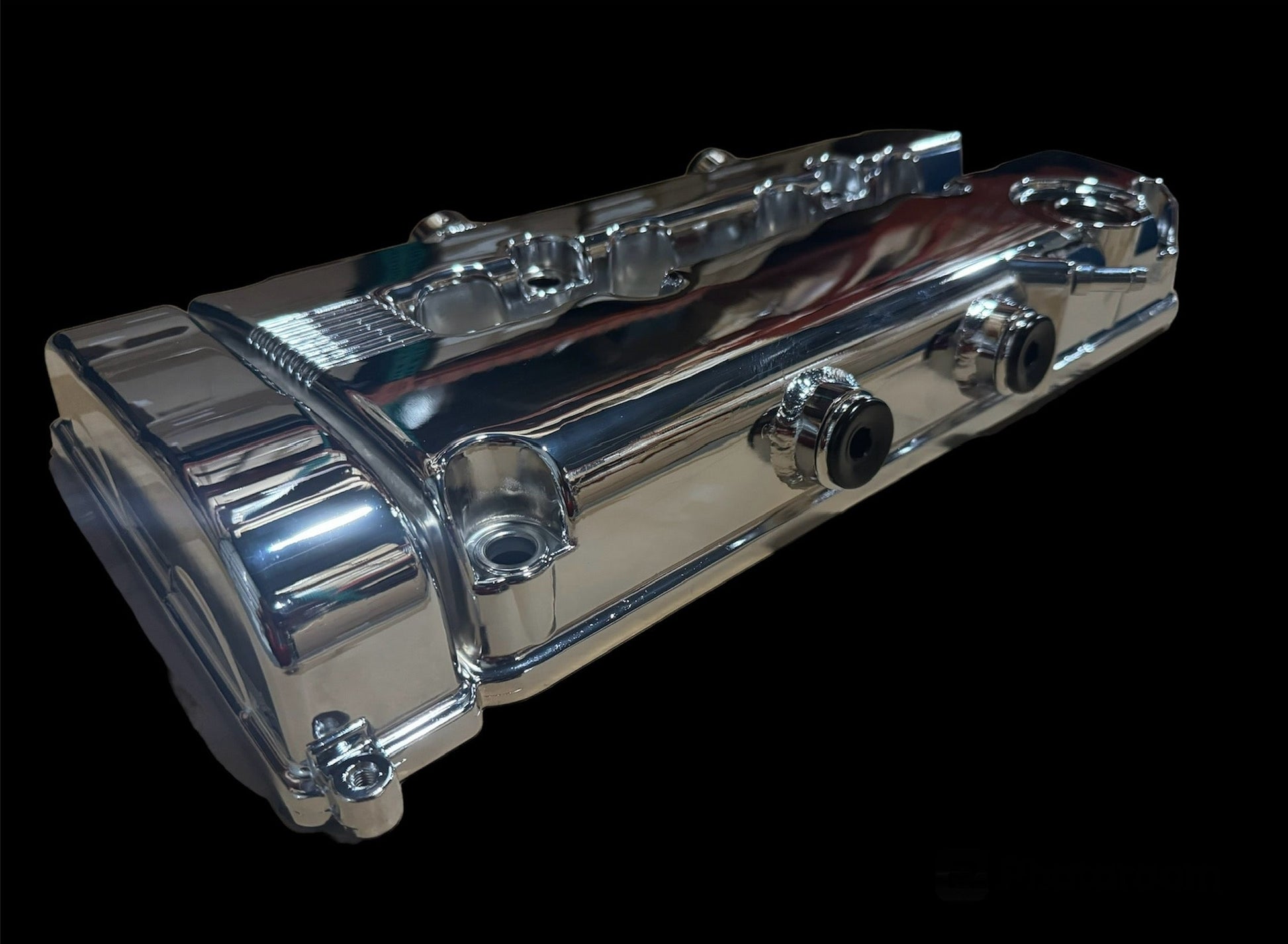 JackSpania Racing B Series vented valve cover baffle for Honda B16 and B18 Vtec engines, featuring AN10 fitting for engine performance.